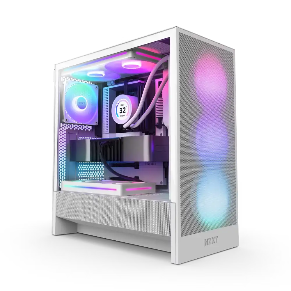 h5-flow-rgb-hero-white كيس حاسوب NZXT H5 FLOW EDITION ATX RGB متوسط أبيض وأسود - الصورة 1