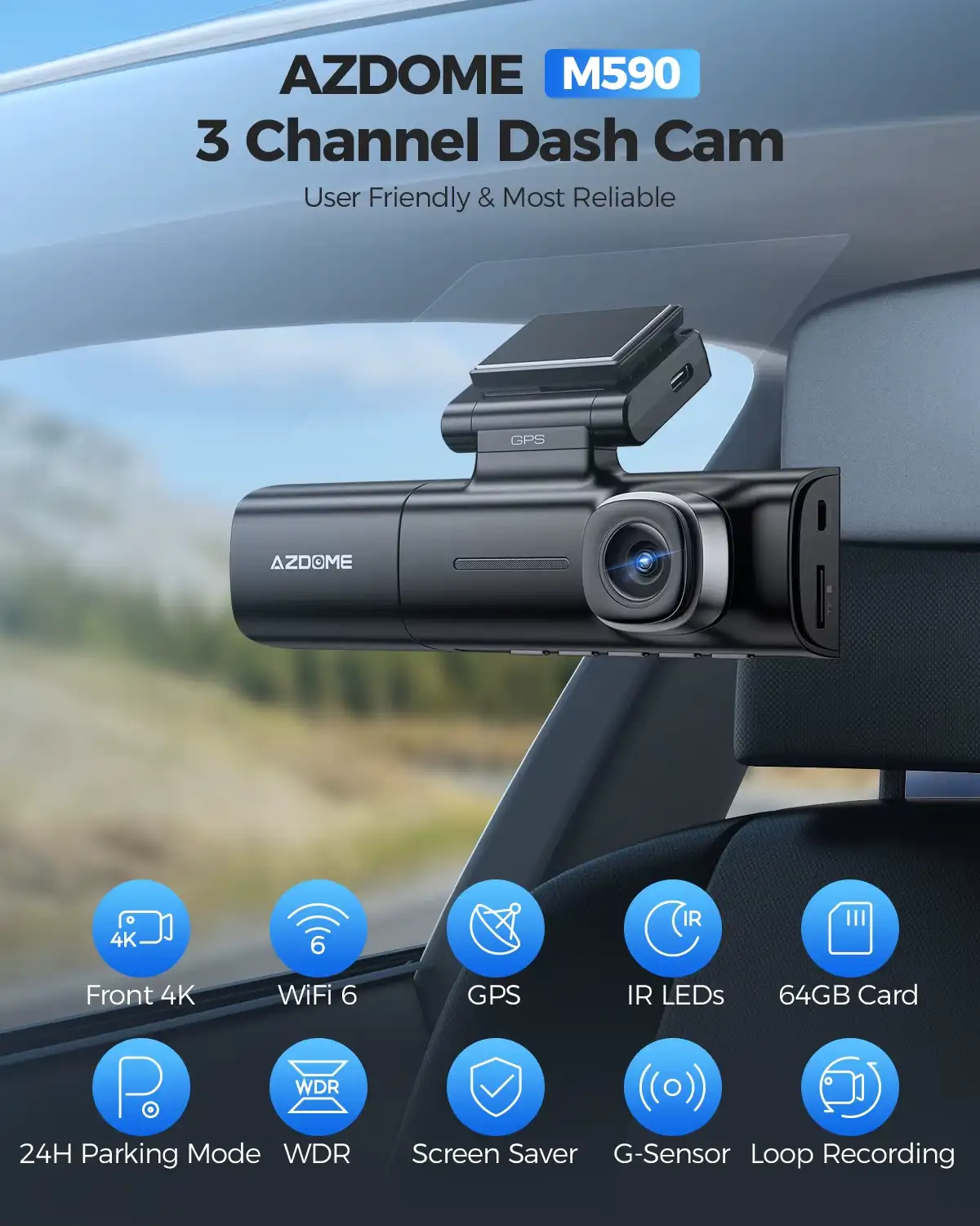 AZDOME M590 Dash Cam 4K GPS WIFI AZDOME M590 Dash Cam 4K GPS WIFI