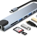 USB C HUB, 8 in 1 USB C Adapter with 4K HDMI 100W PD USB C Port USB 3.0 RJ45 Ethernet SDTF Card Reader