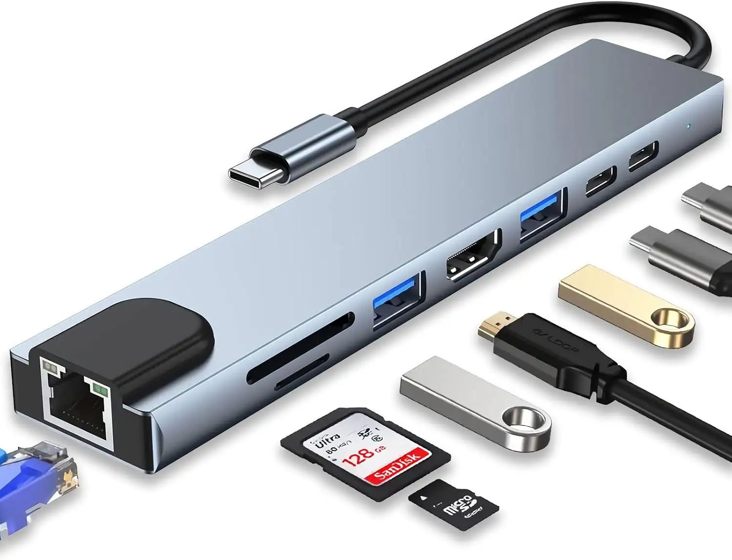 USB C HUB, 8 in 1 USB C Adapter with 4K HDMI 100W PD USB C Port USB 3.0 RJ45 Ethernet SDTF Card Reader (1) USB C HUB, 8 in 1 USB C Adapter with 4K HDMI 100W PD USB C Port USB 3.0 RJ45 Ethernet SDTF Card Reader