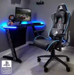 ⁦طاولة ألعاب Xrocker Official Playstation Gaming Desk Led Lights Workstation Borealis RGB⁩ - الصورة ⁦3⁩
