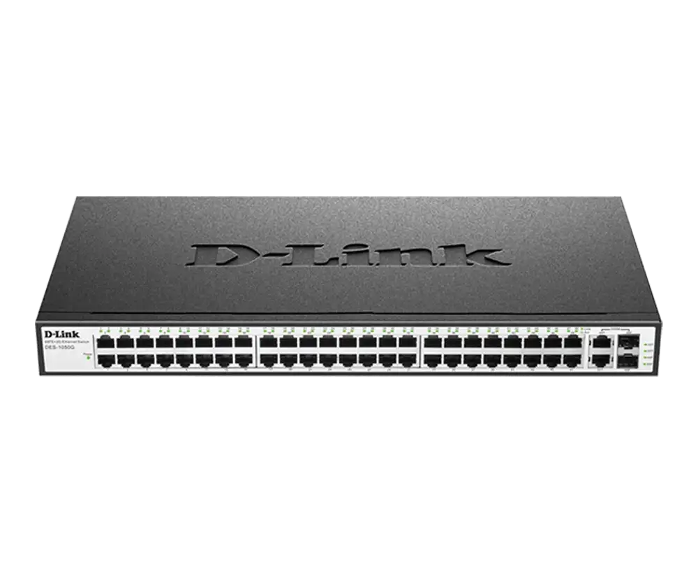 D-Link 48-Port Unmanaged Ethernet Switch with 2 Gigabit CopperSFP Ports DES-1050G (1) D-Link 48-Port Unmanaged Ethernet Switch with 2 Gigabit CopperSFP Ports DES-1050G