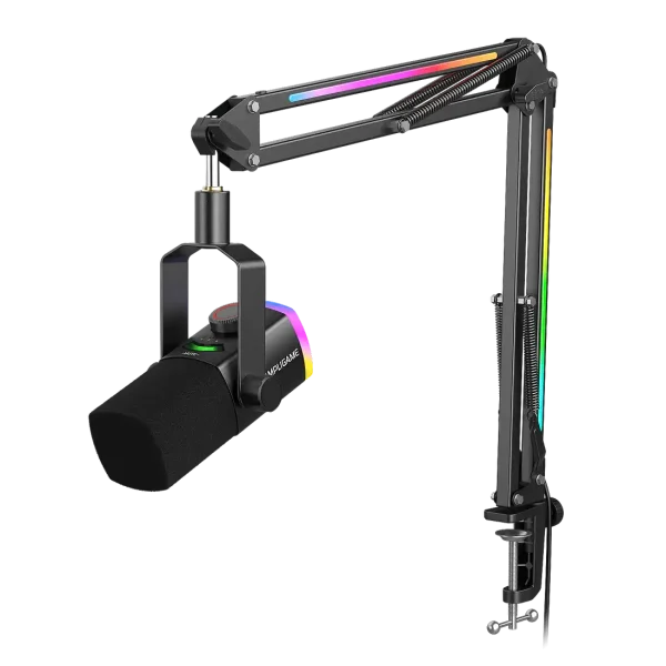 FIFINE AmpliGame AM8PROT USB/XLR Dynamic Microphone Kit with RGB Boom Arm Stand
