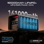 ⁦بورتانك محمولة 600 واط Promate PowerTank 600W/161000mAh LiFePO4 High-Capacity Portable Power Station⁩ - الصورة ⁦2⁩