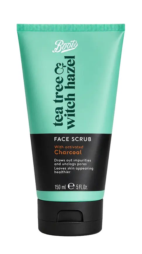 BOOTS TEA TREE WITH CHARCOAL FACIAL SCRUB 150ML