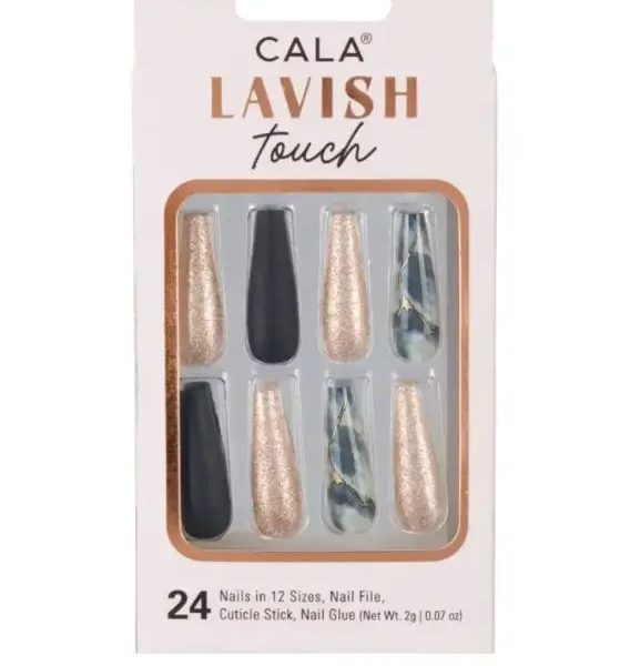 CALA NAILS 24PCS LAVISH TOUCH MARBLE/BLK