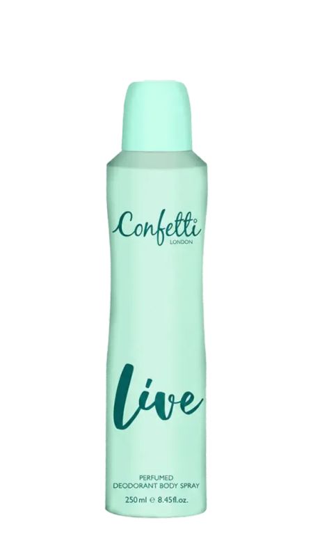 img-1119.jpg CONFETTI LONDON LIVE DEODORANT BODY SPRAY 250ML - الصورة 1