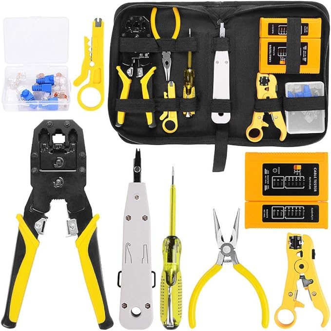 8e5fu6k8.jpg Network Repairing Plier, Handskit RJ45 RJ11 RJ12 Network Repag Plier Tool Kit with Cable Tester Spring Clamp Crimping Tool Crimping Pliers