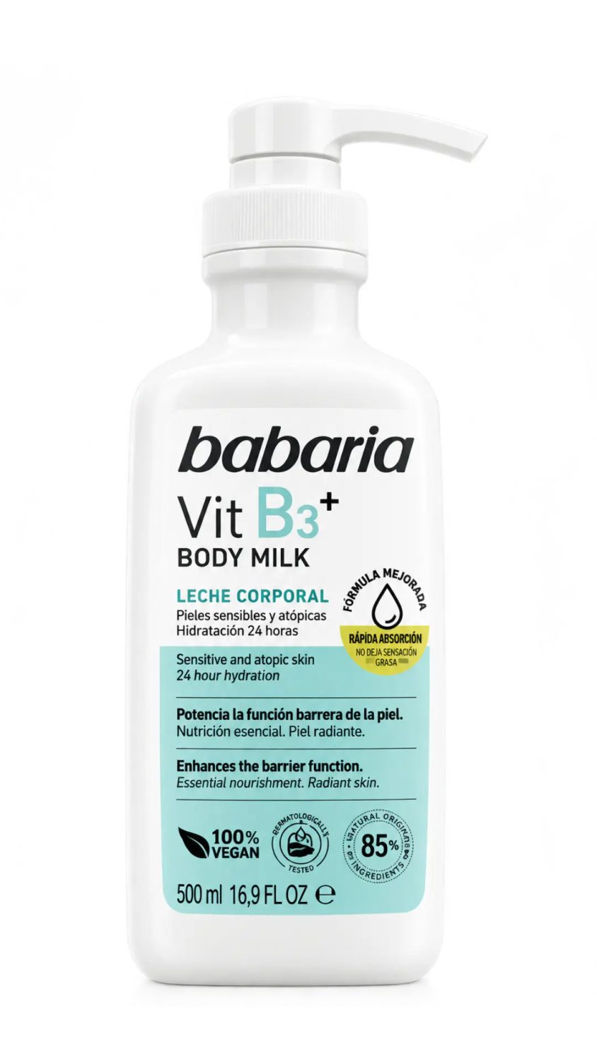 babaria-body-milk-vit-b3-500ml.jpg لوشن الجسم باباريا بفيتامين B3 للبشرة الحساسة 500 مل