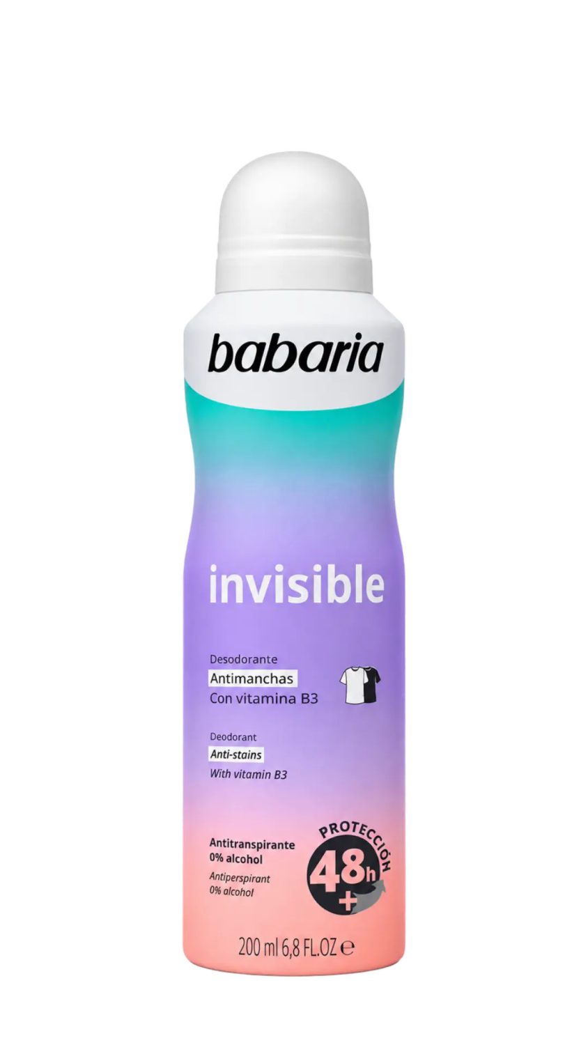babaria-deodorant-spray-48h-invisible-200ml.jpg مزيل عرق سبراي باباريا إنفيزيبل ضد البقع بفيتامين B3 200 مل