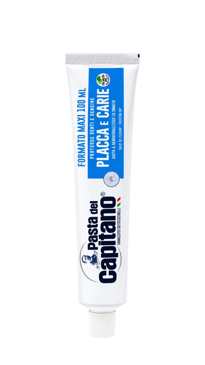 capitano-toothpaste-placca-e-carie-100ml.jpg معجون أسنان كابيتانو ضد البلاك والتسوس بالفلورايد حجم كبير 100 مل