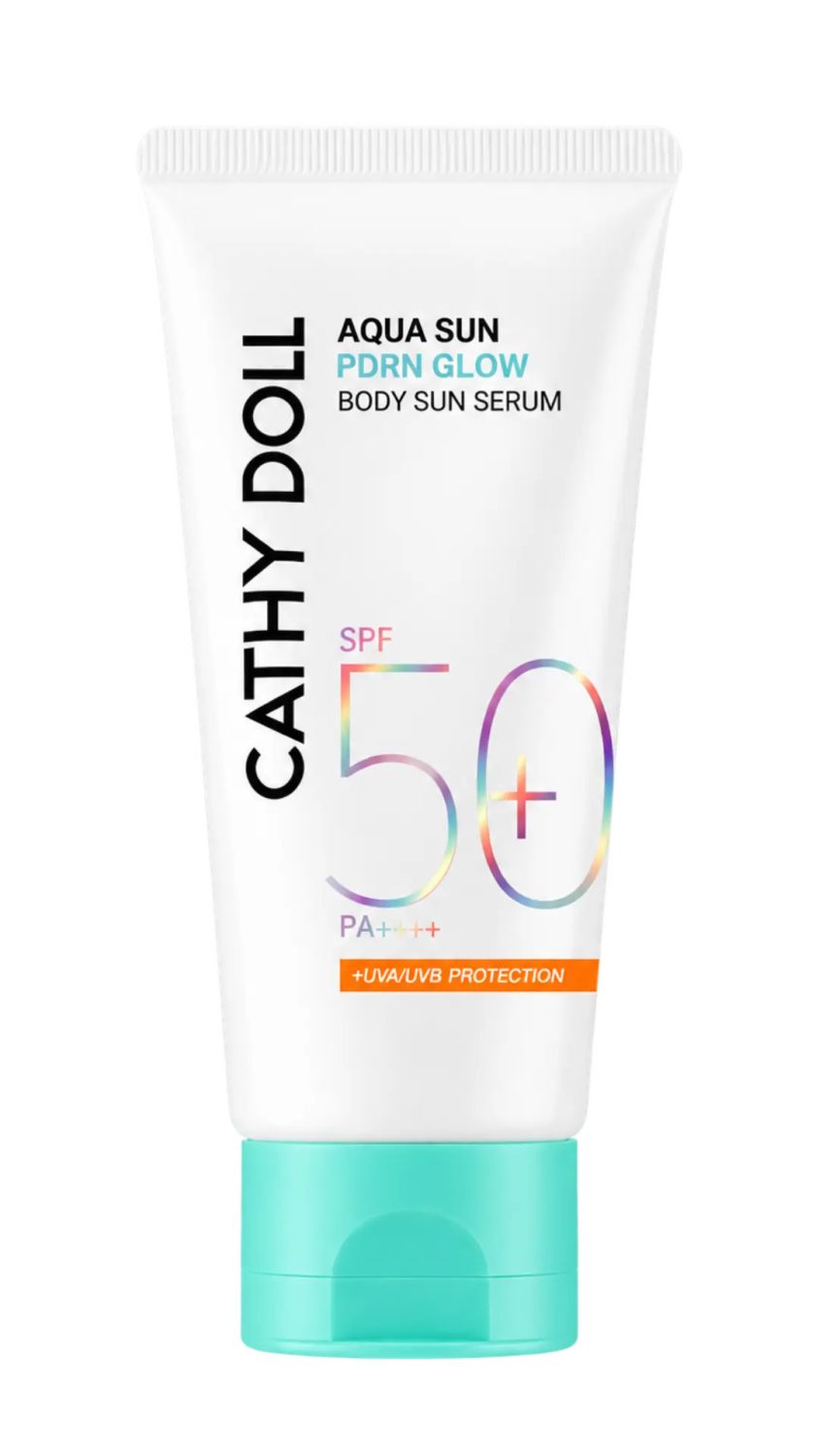 cathy-doll-body-sunscreen-plus-50spf-aqua-sun-pdrn-glow-140ml.jpg سيروم واقي الشمس للجسم كاثي دول أكوا صن PDRN جلو SPF50+ بحجم 140 مل