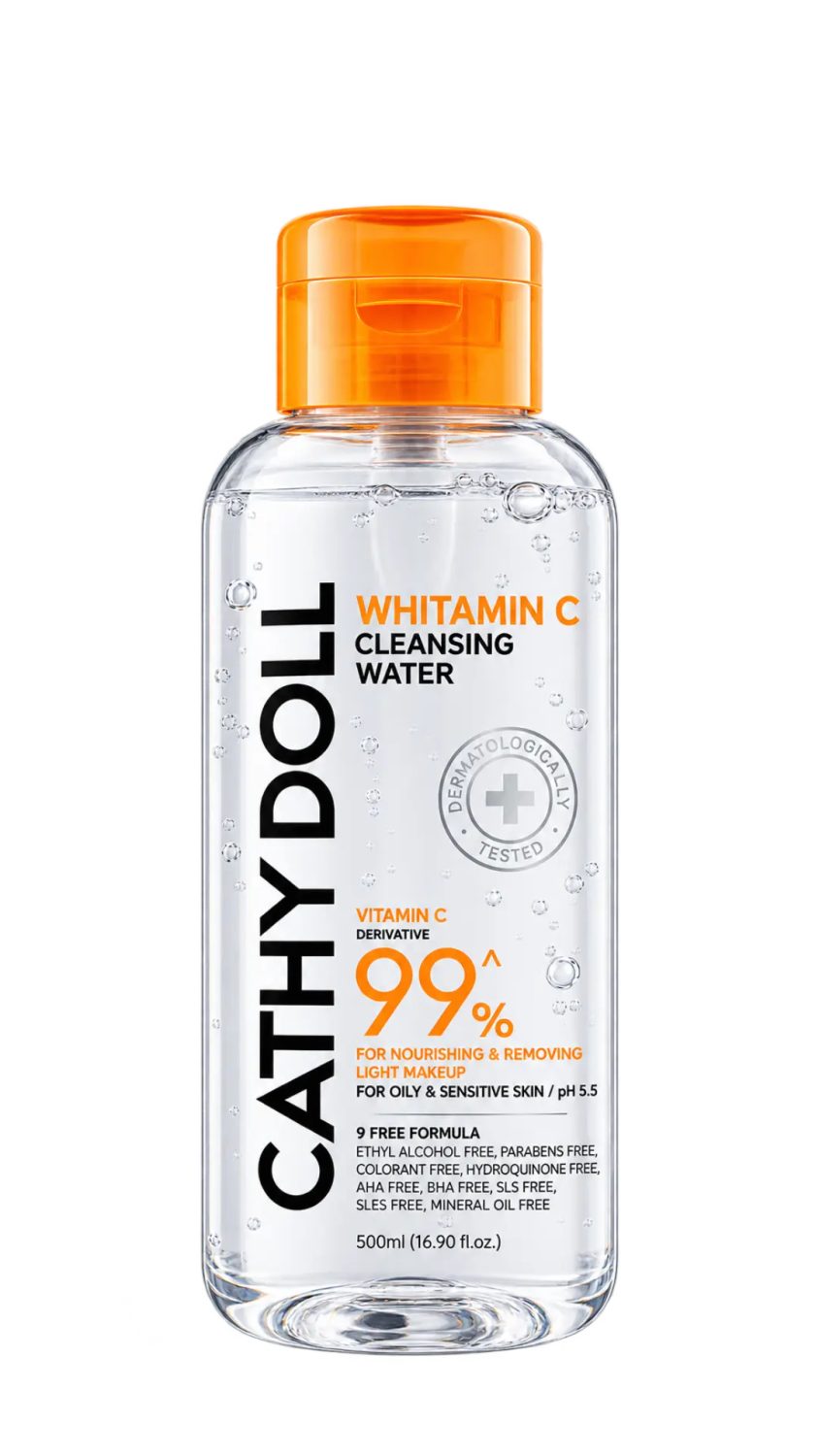 cathy-doll-cleansing-water-whitamin-c-500ml.jpg مياه تنظيف كاثي دول وايتامين سي بمشتق فيتامين C لإزالة المكياج الخفيف 500 مل
