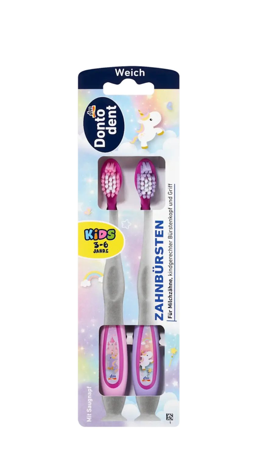 donto-dent-tooth-brush-kids-3-6-2pcs.jpg فرشاة أسنان أطفال دونتودنت ناعمة لعمر 3–6 سنوات عبوة قطعتين