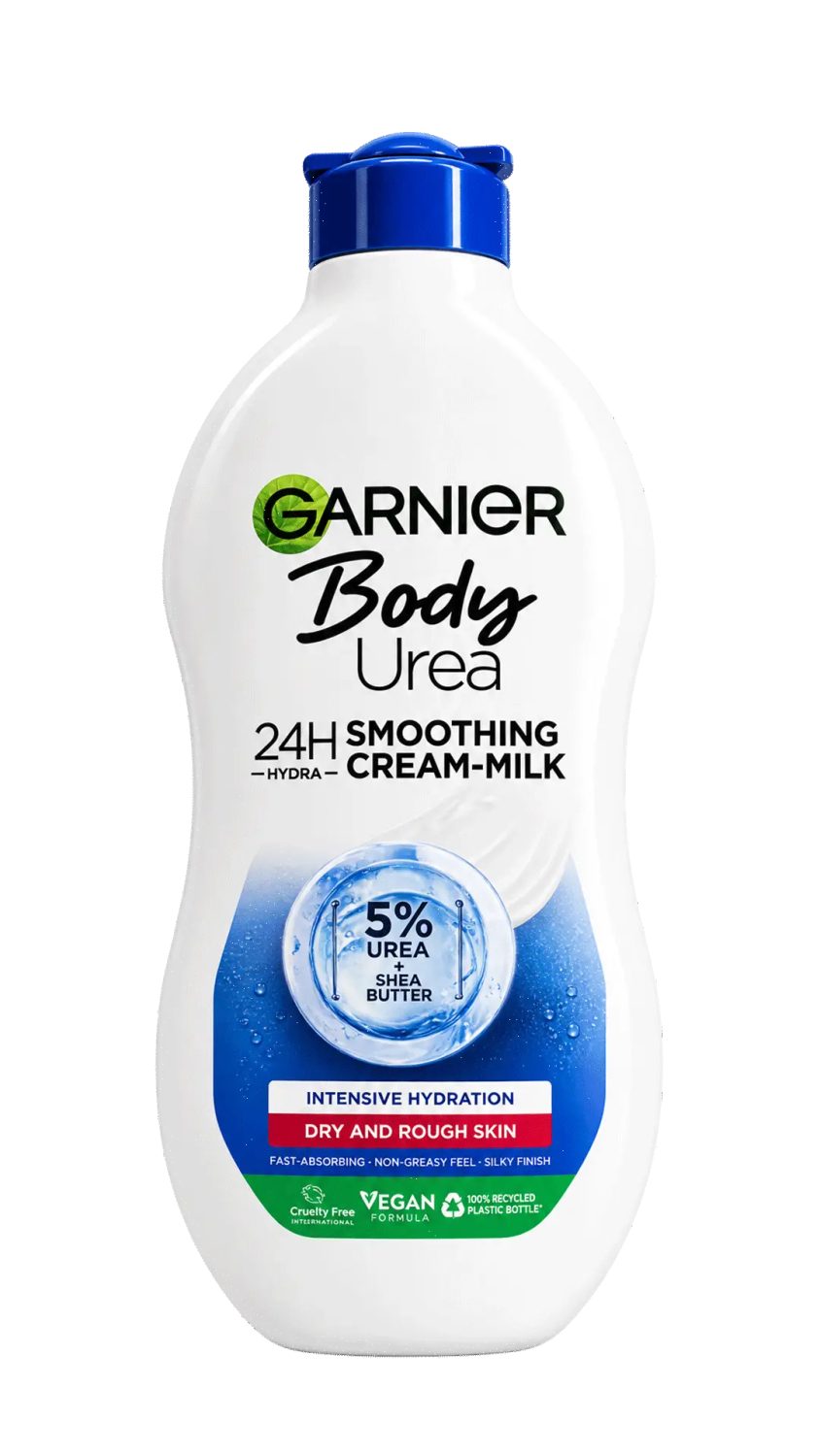 garnier-body-lotion-urea-24h-smoothing-cream-milk-400ml.jpg لوشن جسم غارنييه بودي يوريا 5% المنعّم للبشرة الجافة والخشنة 400 مل