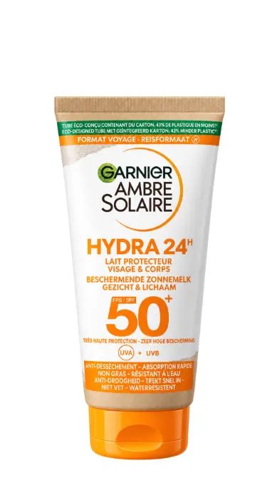 garnier-sunscreen-hydra-24-plus-50spf-50-ml.jpg واقي شمس غارنييه أمبر سولير هيدرا 24 للوجه والجسم SPF 50+ حجم 50 مل