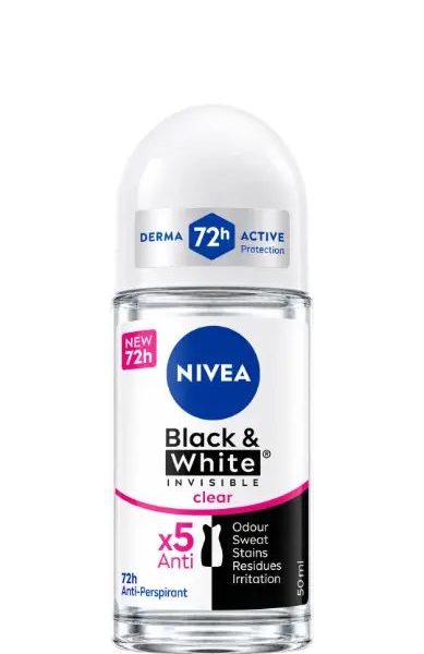 NIVEA DEODORANT ROLL-ON BLACK & WHITE INVISIBLE CLEAR 72H 25 ML
