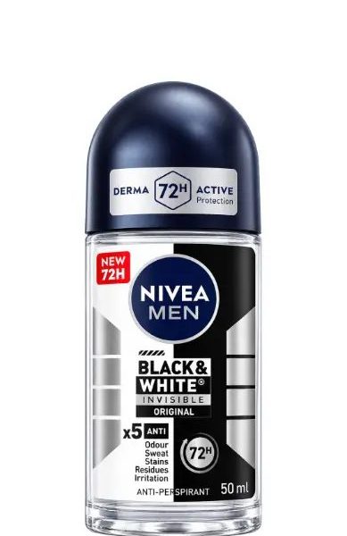 NIVEA DEODORANT ROLL-ON BLACK & WHITE INVISIBLE ORIGINAL 72H 25 ML